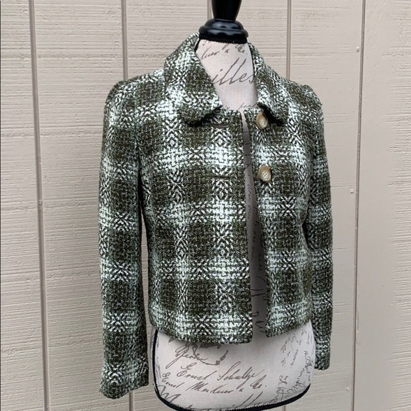 Ann TAYLOR PETITES Green/Off White Tweed Coat - Picture 1 of 16
